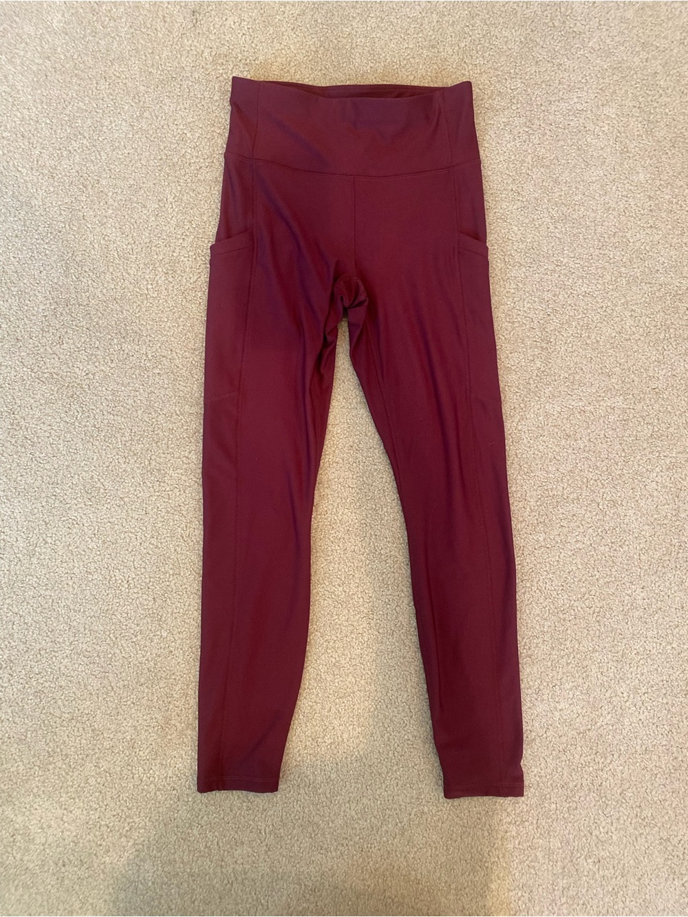 Fabletics High-Rise Burgundy Ankle Leggings Pockets Logo Accent Size M Women